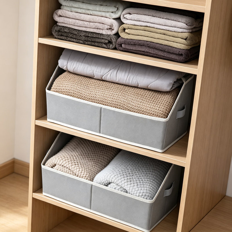 Trapezoid Closet Shelf Organizer, Large Fabric Storage Cubes for Shelves, Organizing Bins for Clothes, Blankets, Towels and Books, 3 Pack, Non-Woven Material
