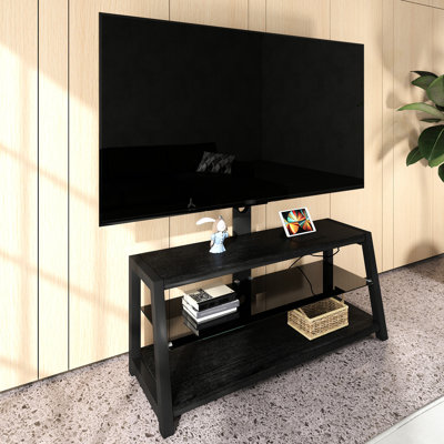 Hauteur - réglable, verre trempé noir, support pour centre de divertissement, téléviseurs de 32 po et 65 po, tablettes à 3 niveaux, pivotant, charge de 180 lb, charge, réglage de la gestion des câbles, capacité de charge, station de charge