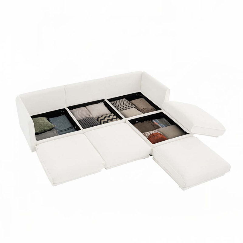Canapé en chenille avec repose-pieds en tissu, H 27,9 po x l 109 po x P 37,40 po, 3, Blanc