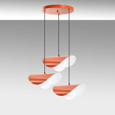 Elegant Adjustable Chandelier, Metal Body, 19.7 in Diameter | Orange Finish, Height: 29.5 - 44.1 in | Base Plate: 11.8 in, Cable Length: 35.4 in | 3 x E27 Max 40W Socket, Perfect for Living Room & Dining Areas