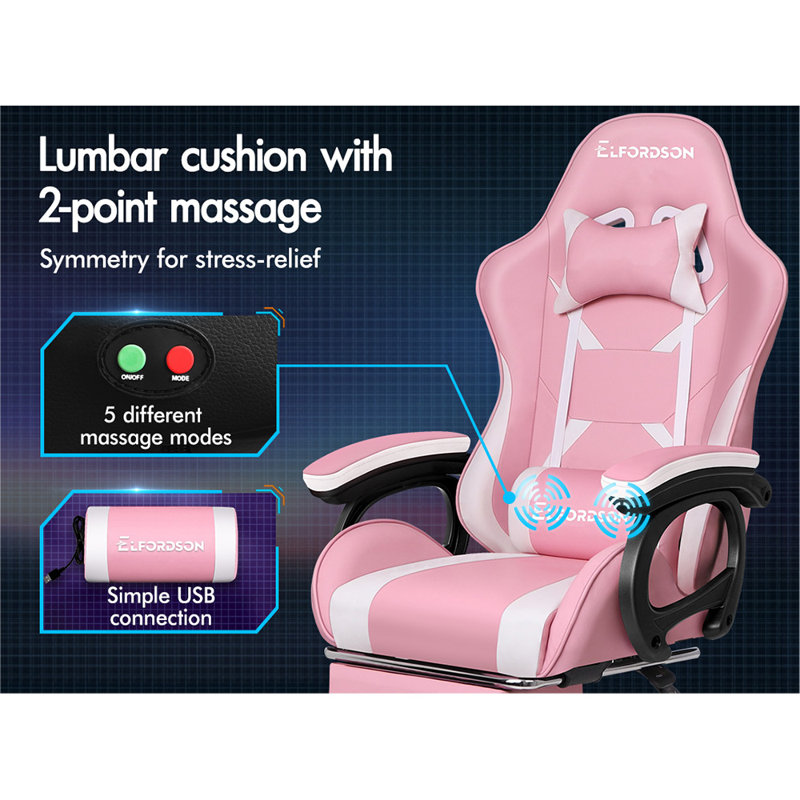 Gaming Chair with Headrest, Pink/White