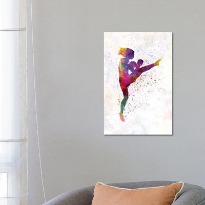 Woman Boxer Boxing Kickboxing Silhouette Isolated I 1 Piece Wrapped Canvas Painting