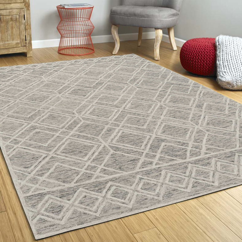 Tapis géométrique touffeté à la main en laine Sand, Rectangle 3 pi 3 po x 5 pi 3 po