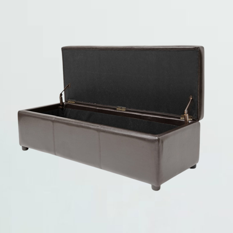 Cogdill Brown Faux Leather Upholstered Storage Bench, Flip Top, 14.25'' H X 47'' W X 17.88'' D, Dark Brown