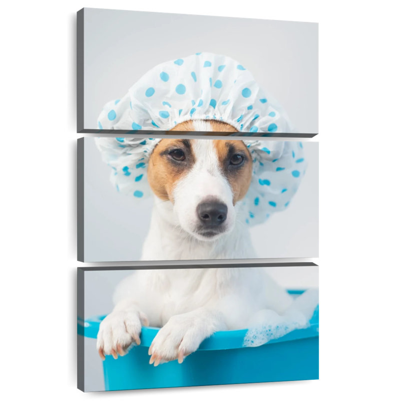 Ketti Terrier In Blue Bath, 65" H x 42" W