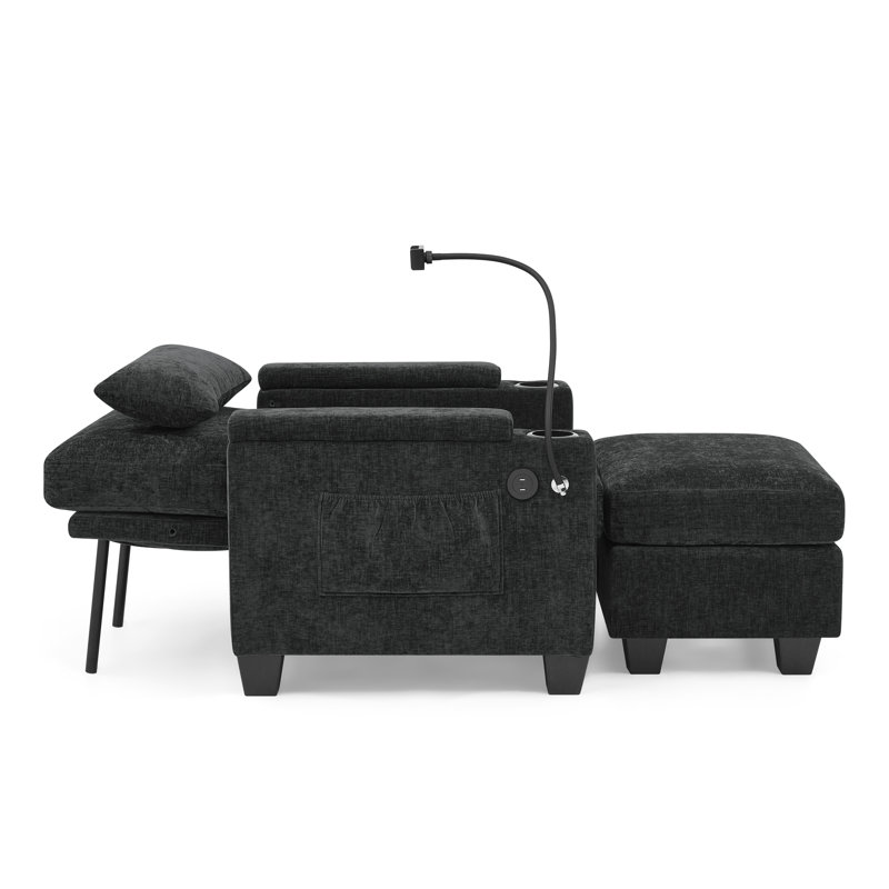 Multifunctional Black Recliner With Adjustable Backrest And Storage