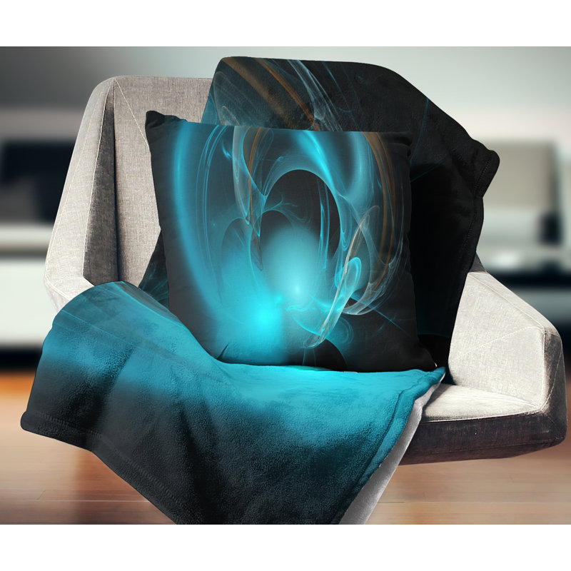 Nébuleuse fractale galactique - coussin abstrait imprimé, 18 po x 18 po, Bleu, Coussin décoratif