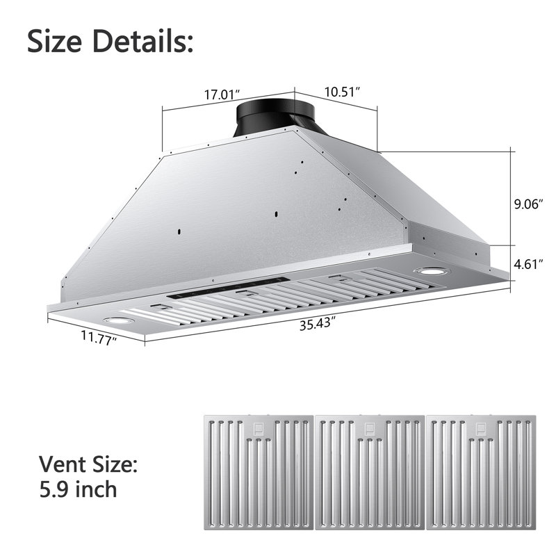 Hotte de cuisine convertible en acier inoxydable avec contrôle des mouvements VIKIO 36 "600 CFM