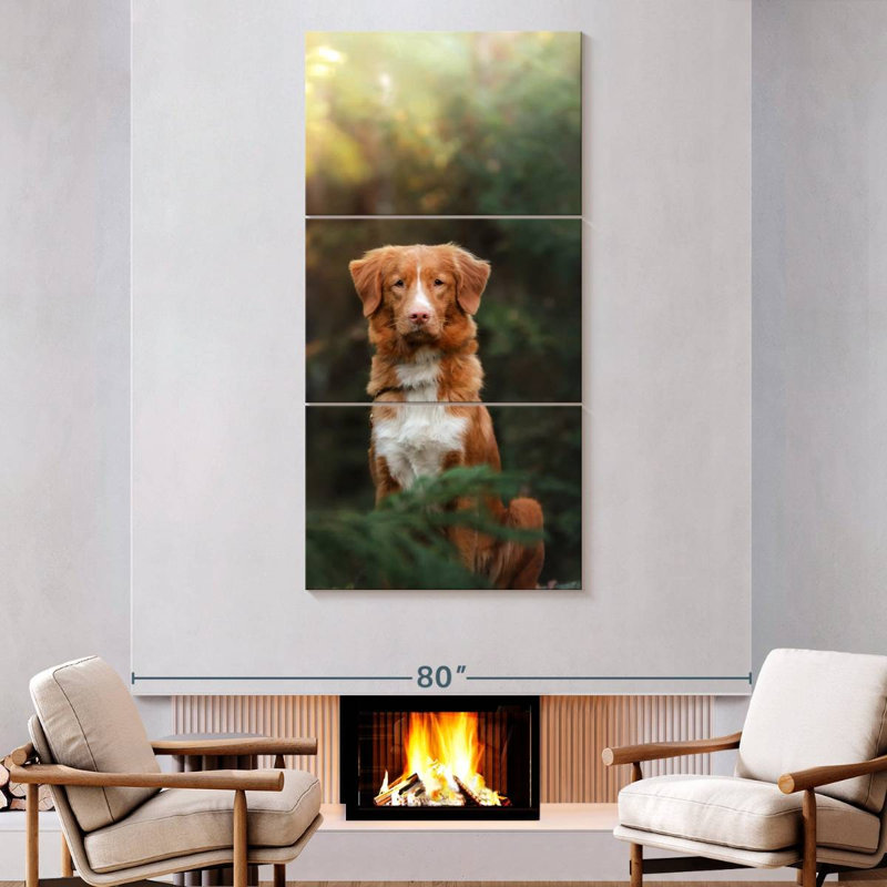 Chien retriever dans la forêt, H 80 po x l 39 po