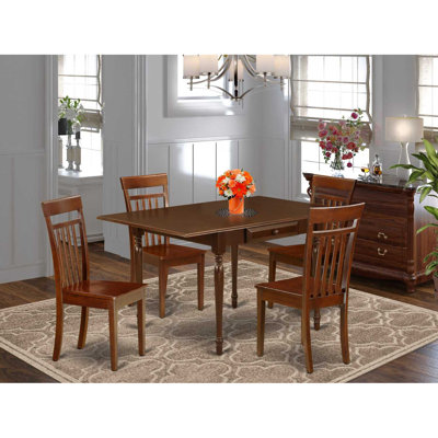 5 Piece Dining Room Furniture Set Includes a Rectangle Kitchen Table with Dropleaf and 4 Dining Chairs, 36x54 Inch, Mahogany