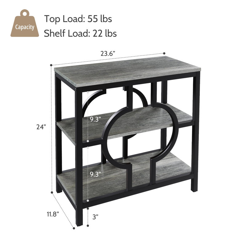 Narrow Industrial Side Table With 3-Tier Storage Shelves For Living Room, Gray