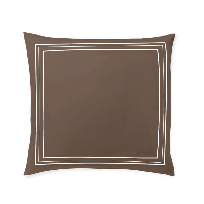 400TC Cotton Classic Luxurious Embroidery Sateen Solid Euro Sham, White/Chocolate, 26"H x 26"W