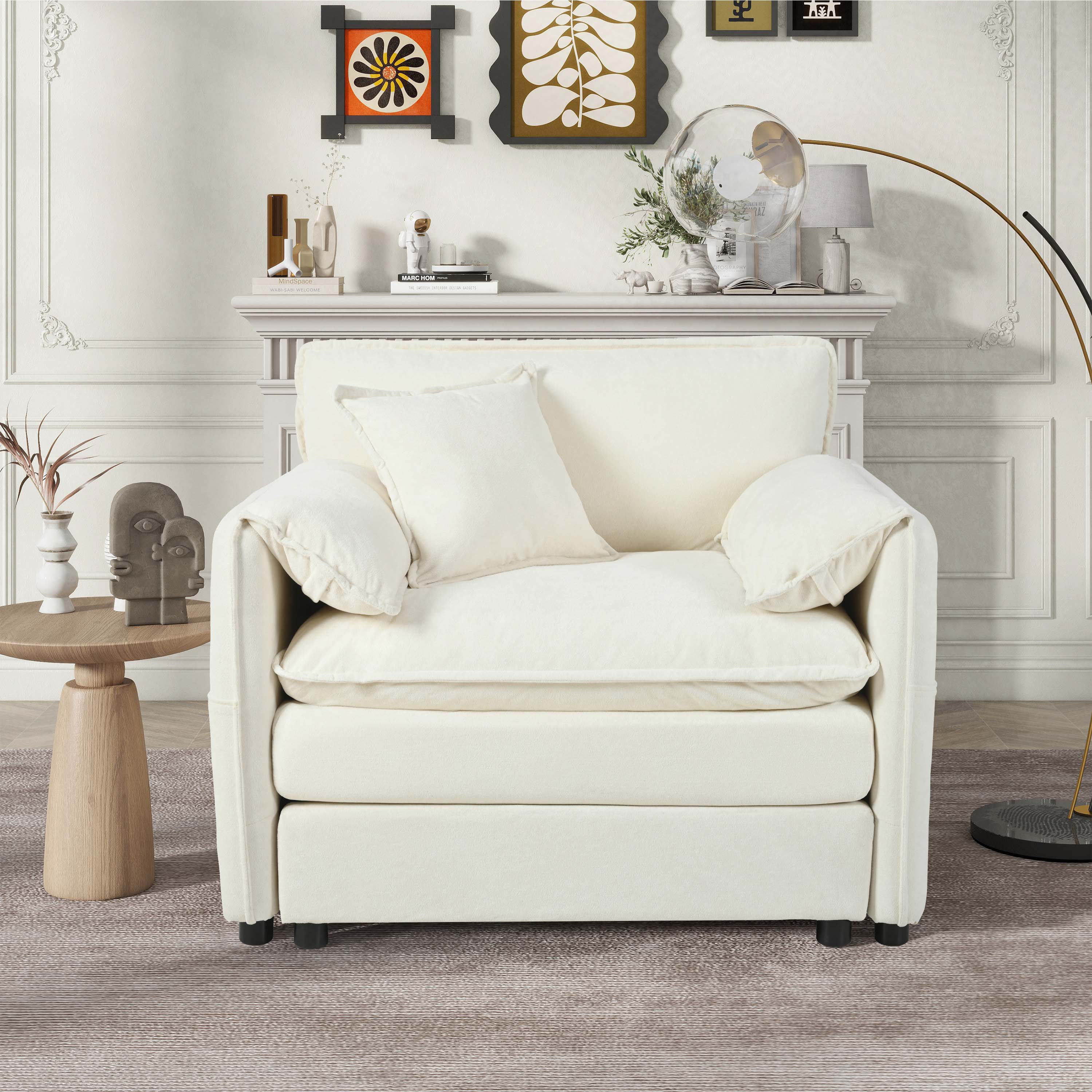 Ebern Designs Chenille Fabric Upholstered Armchair with 1 Toss Pillow ...