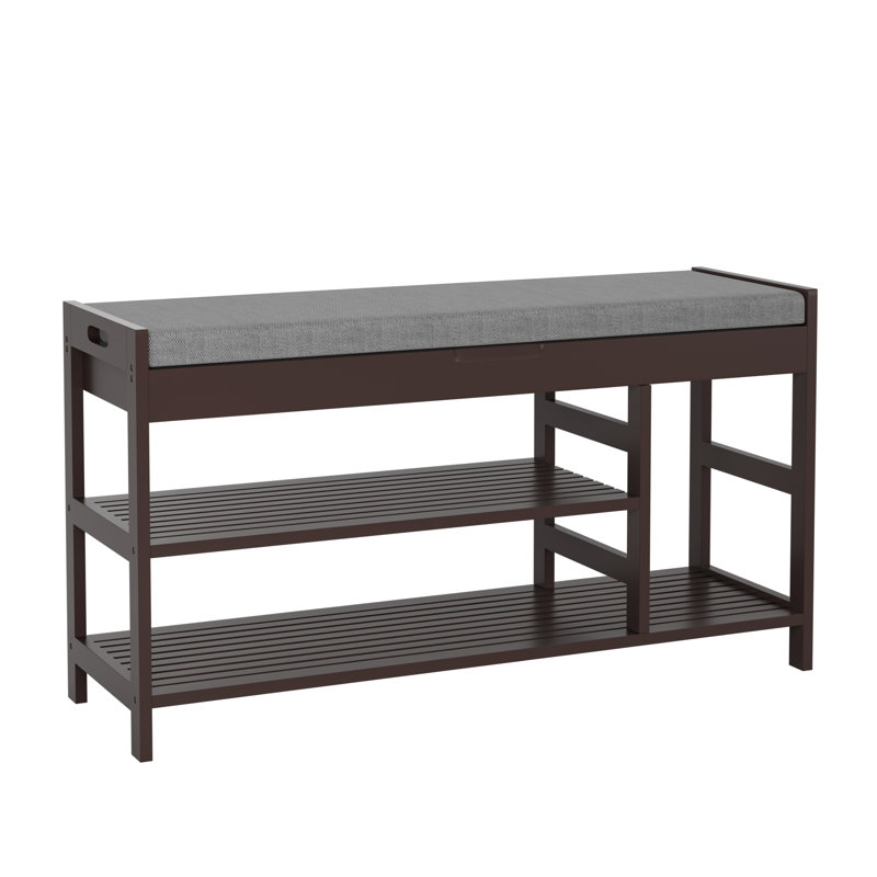 Banc de rangement pour chaussures 7 paires en bambou naturel, brun ou blanc Vilmos, Marron foncé
