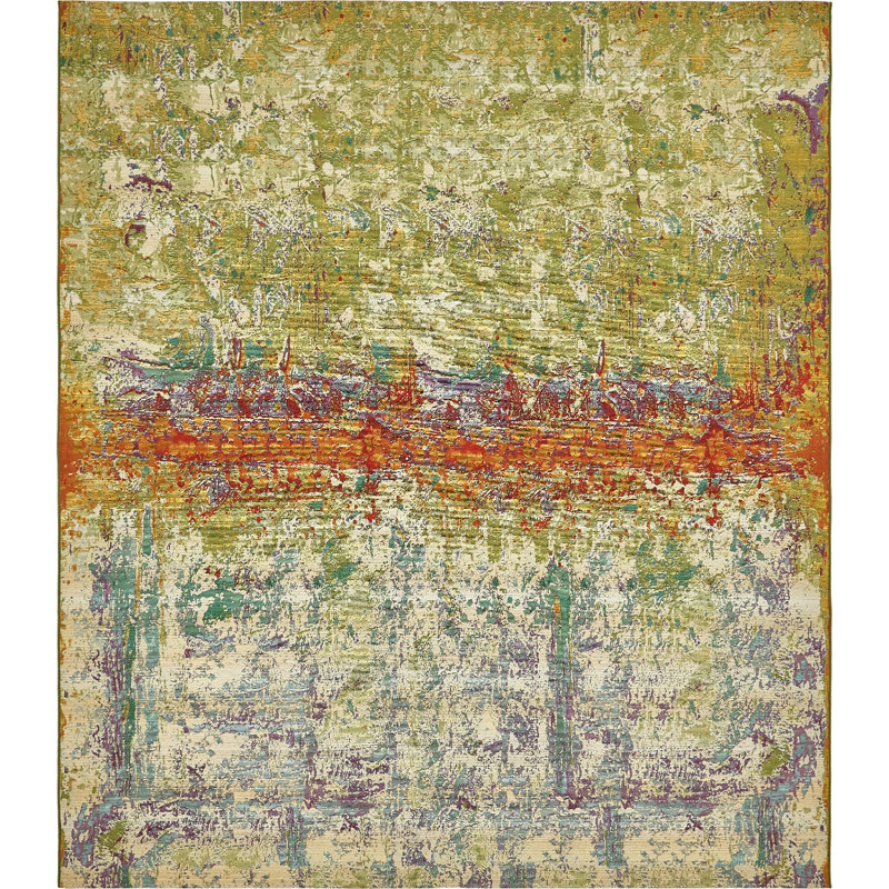 Tapis d'intérieur / extérieur multicolore à motif abstrait Trona, Rectangle 10 pi x 12 pi 2 po