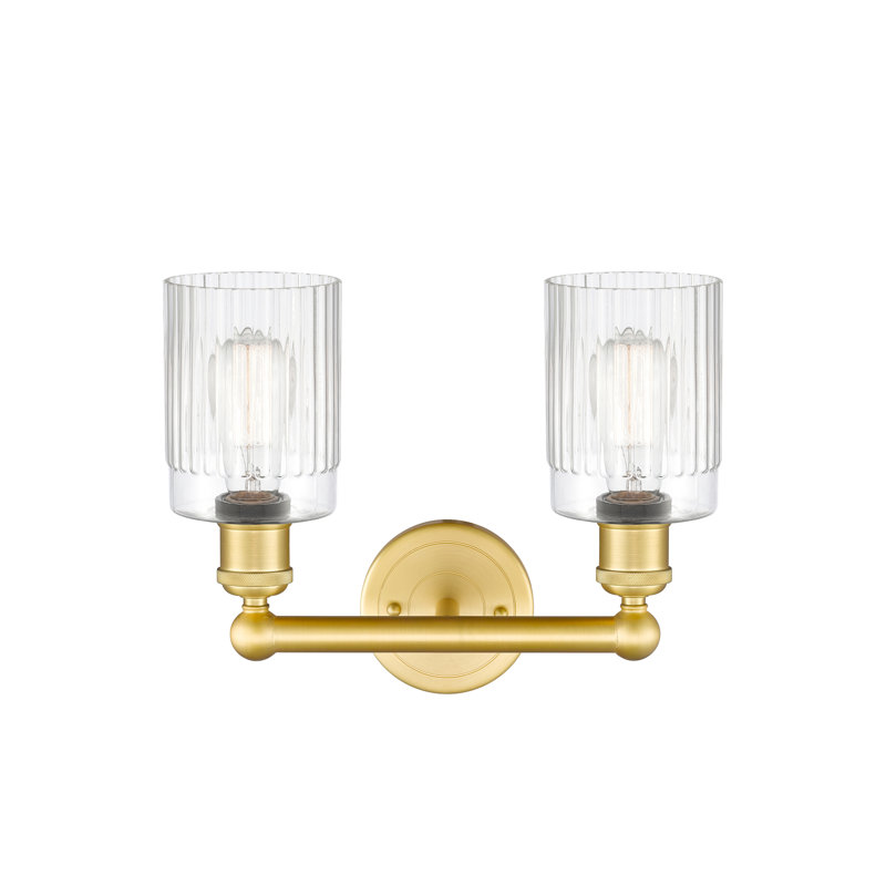 Elloise 13.5" W 2-Light Dimmable Vanity Light, Satin Gold, Clear
