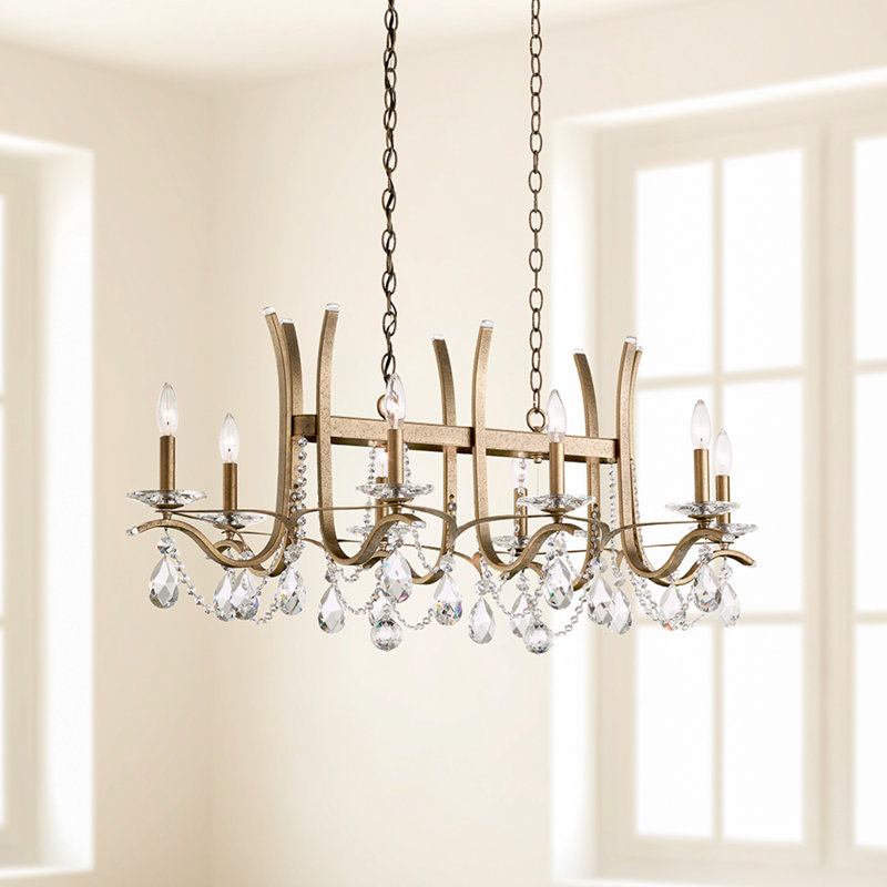 Vesca 8 Light 46in Rectangular Chandelier in Heirloom Bronze with Clear Radiance Crystals, Chinese (K9), Antique Silver