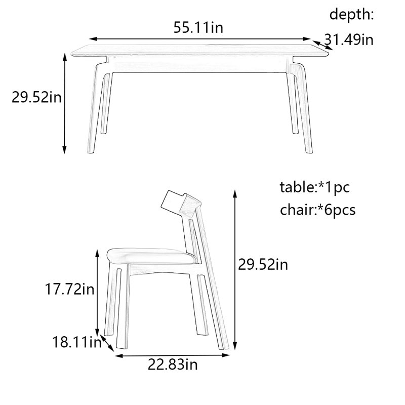 Ensemble de table de salle à manger et de chaises Light Rock, H 29,52 po x L 55,11 po x l 31,49 po