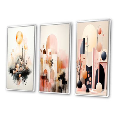 «Serene Abstract Landscape In Retro Pastel», 3 pièces sur toile