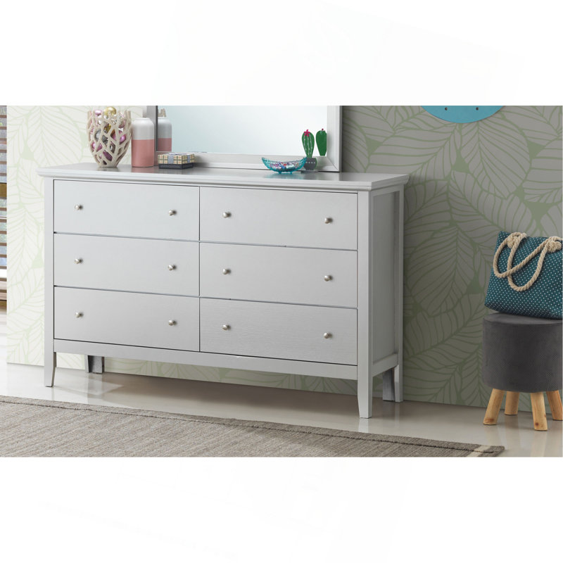 Commode 6 tiroirs avec boutons ronds, Gris clair