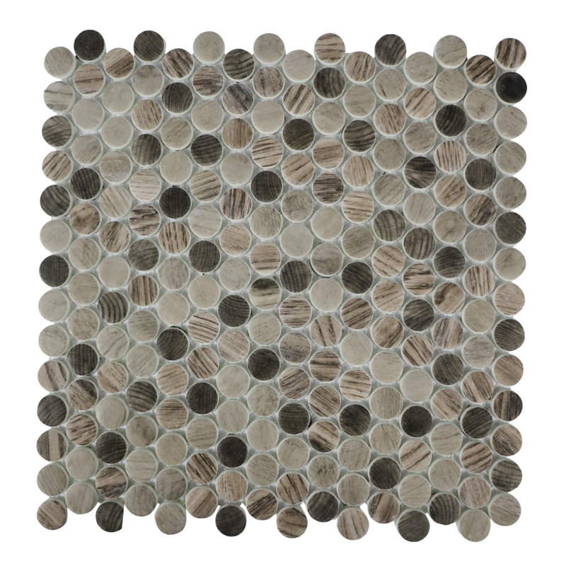 Stantonsburg 12" x 12" Penny Round Glass Mosaic Wall Tile, Brown