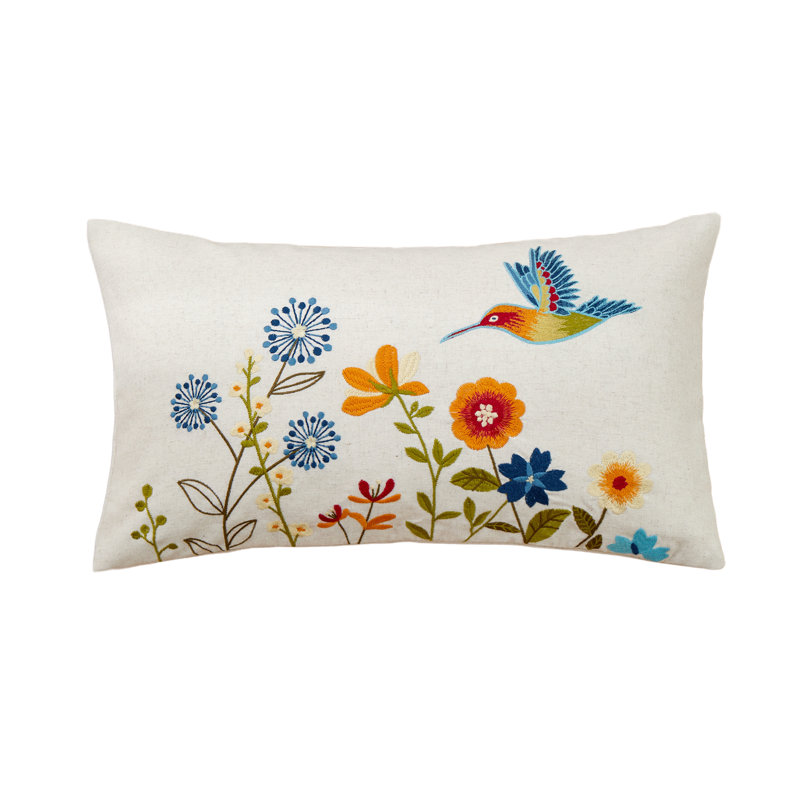 Birds and Flowers Lumbar Pillow, Rectangular, 12"H x 20"W