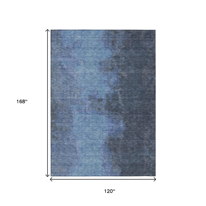 Tapis intérieur/extérieur lavable, bleu marine et gris, à motifs abstraits, 3 m x 4,2 m