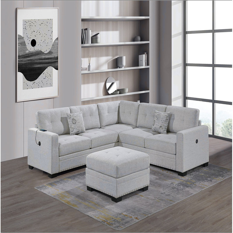 Ensemble de canapé-lit modulaire décontracté simple et capitonné 4 pièces, Gris