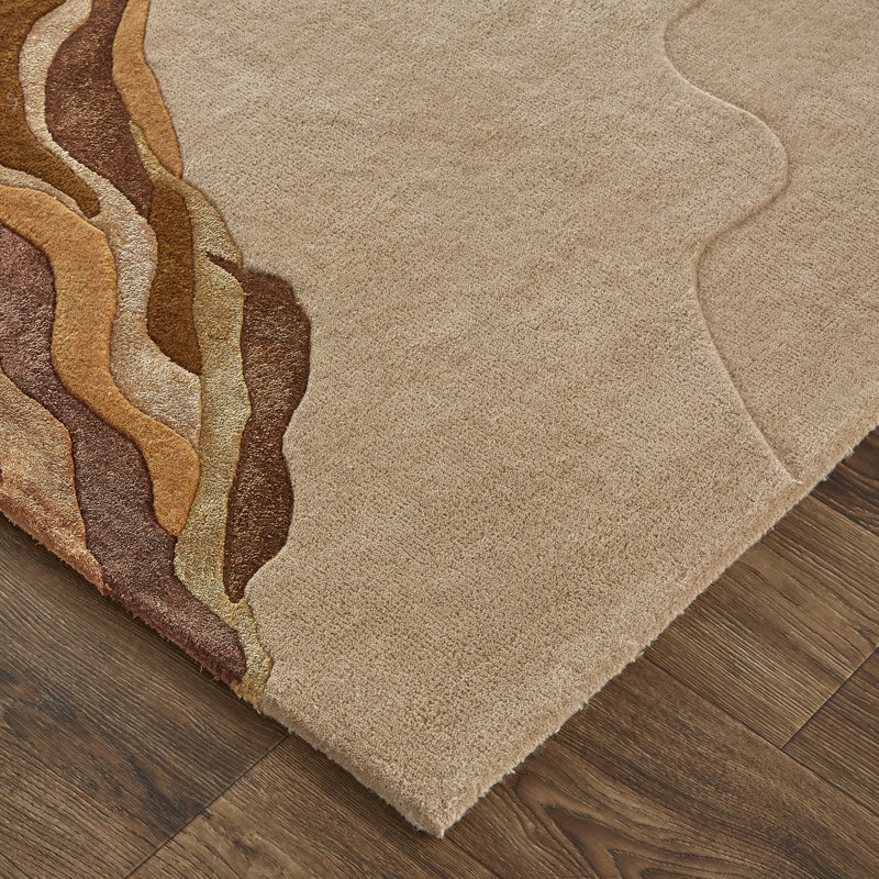 Tapis moderne en laine orange / beige Arwyn, 8 po x 10 po, Rectangle 5 pi x 8 pi