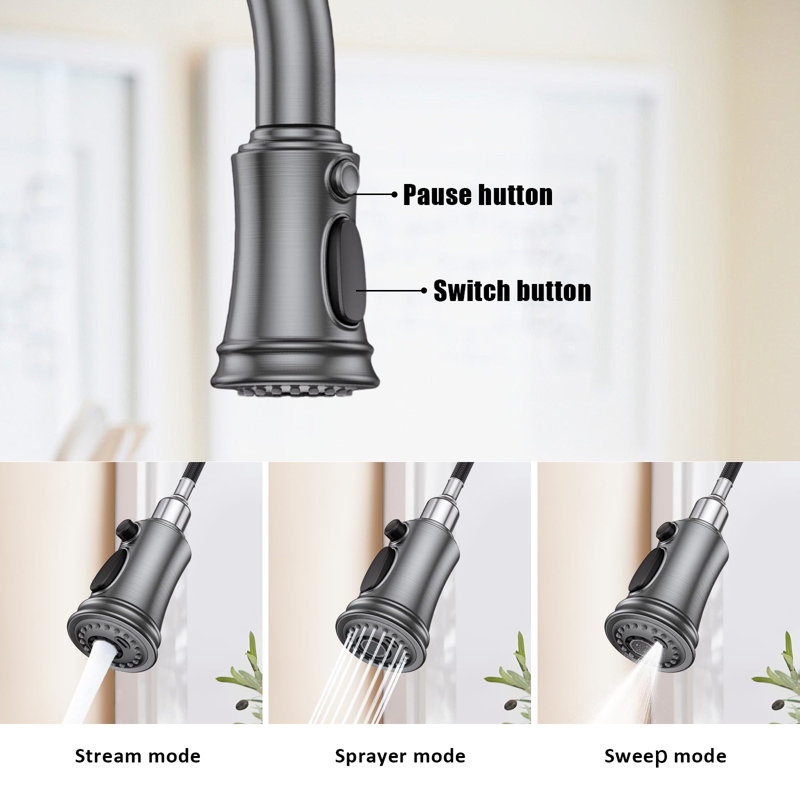 Kitchen Faucet With Pull-Down Sprayer, Single-Handle High Arc Sink Faucet With Deck, Suitable For Kitchen Sinks And Laundry Sinks.
