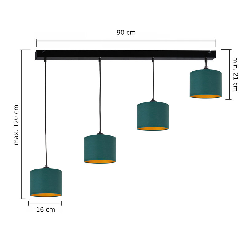 Marciella - Light Drum Pendant, 21cm H x 94cm W, 4, Green