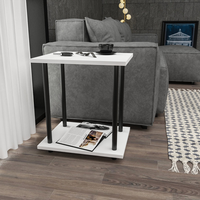 Table de bout en bois manufacturé, Blanc, Noir