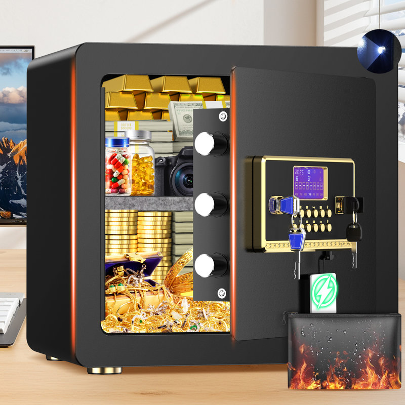 BESAFETY Safe Box, Digital Keypad Home Security Safe With Fireproof Bag, 11.80" H x 11.80" W x 14.96" D