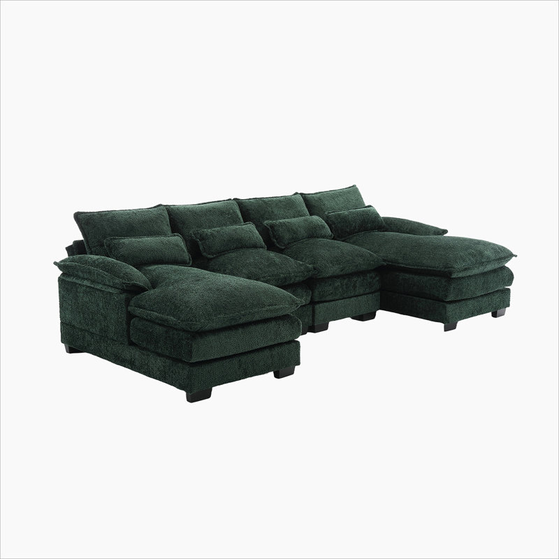 Odas 110.63'' Modular Sofa, Emerald Fabric