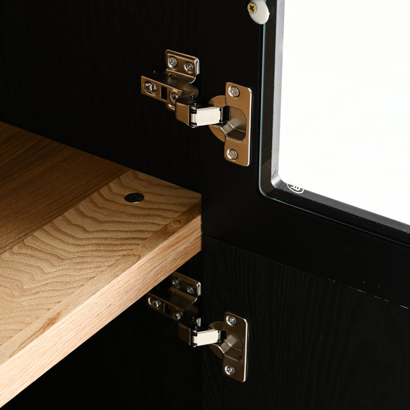 Vitrine à grain de bois de frêne avec 2 portes rétro - modernes en verre, charnières amortissantes et assemblage facile pour les tablettes réglables