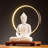 12" Serene White Buddha Statue With LED Circle Table Lamp - Indoor Ceramic Meditation Décor