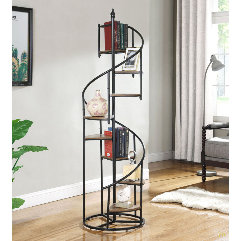 Bibliothèque d'escalier 69 pouces à 8 tablettes rustiques et industrielle, structure en acier de gros calibre 1 pièce
