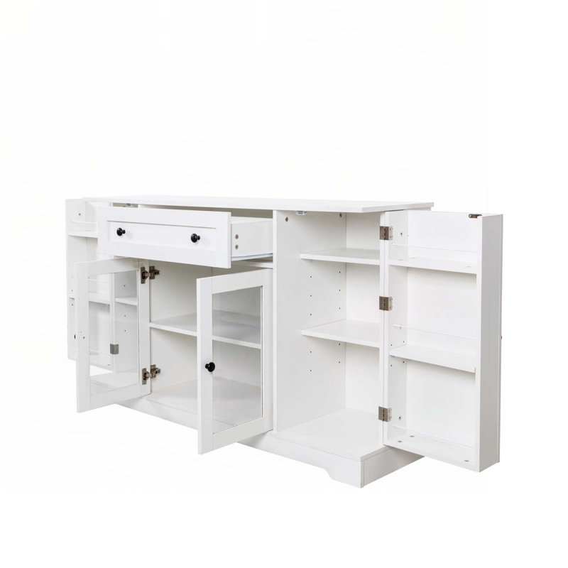 Buffet Cabinet with Storage, Modern Sideboard Buffet with Doors, Wood Coffee Bar Kitchen Storage Cabinet with Drawer and Adjustable Shelf