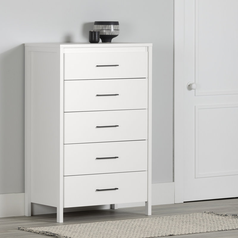 Commode 5 tiroirs Gravity, Blanc pur