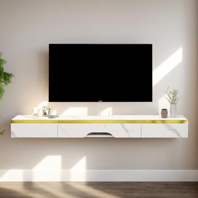 Floating TV Stand With Drawers And Door - Wall Mounted Entertainment Center With Cable Management For Living Room And Bedroom
