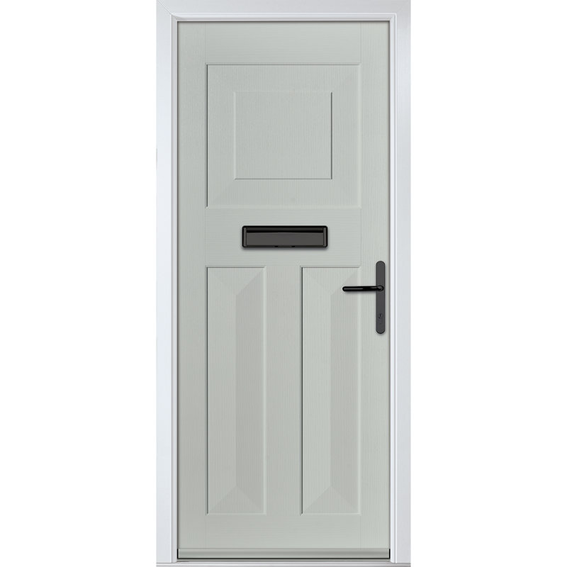 Crystal GRP Front door Eaton Solid Green 890mm x 2090mm Open in Left hand None Glass, Left, Agate Grey, 89mm x 209mm