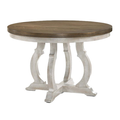 Table de salle à manger ronde 48 po Cillin, finition noyer et blanc antique