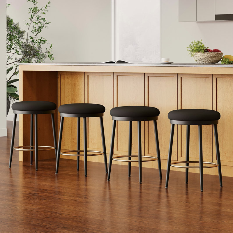 Ensemble de 4 tabourets de comptoir 24,75 po avec structure en fer, coussin éponge, repose-pieds, convient à la cuisine / chambre à coucher / salle à manger.