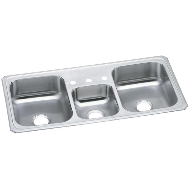 Celebrity 43" L x 22" W Triple Basin Drop-in Kitchen Sink, 3 hole