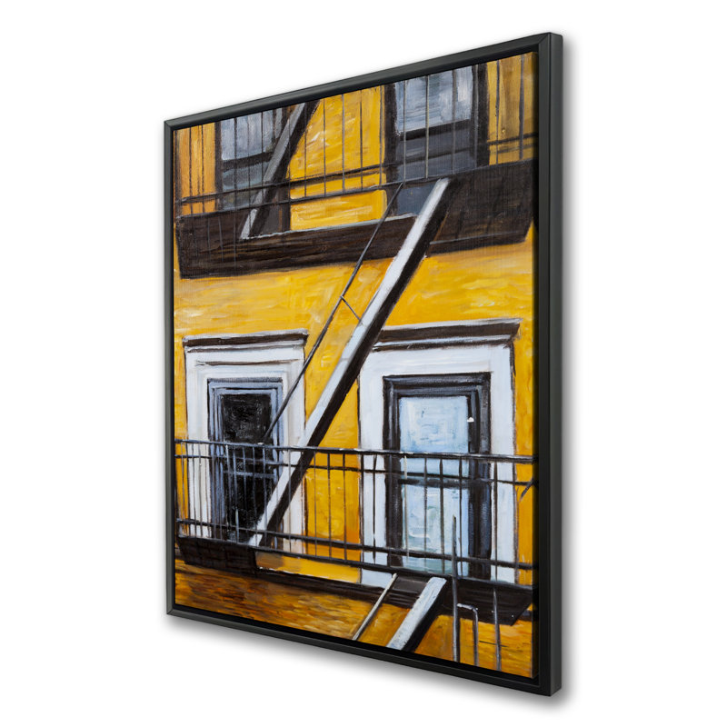 Building Old Fire Escape | Bedroom Cities Framed Canvas Decor, 49.25" H x 37.25" W