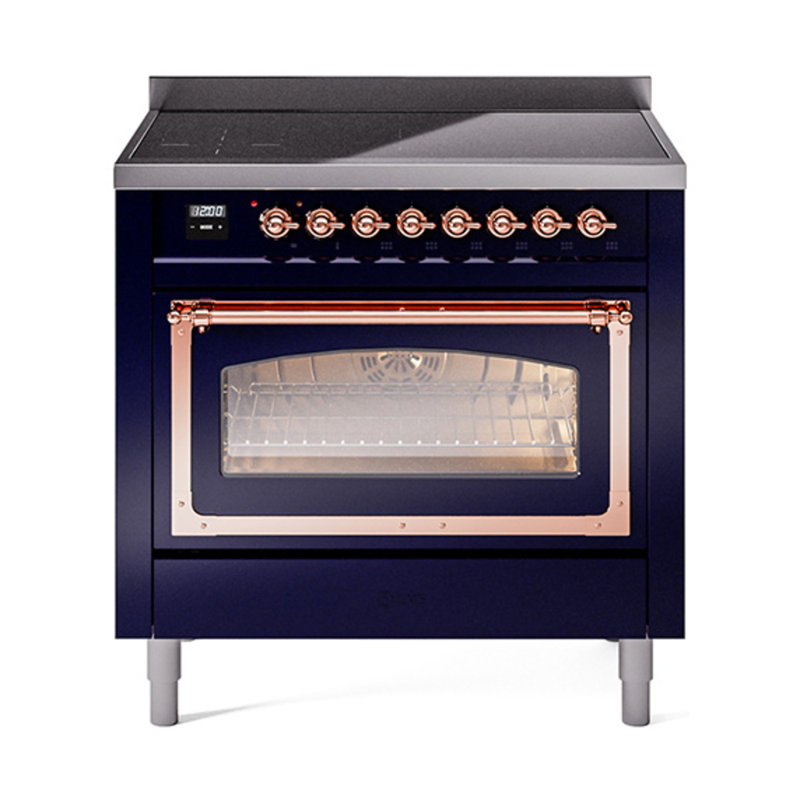 ILVE Nostalgie II Noblesse 36 in Induction Range, Induction Elements (Glass Door), Midnight Blue/Copper