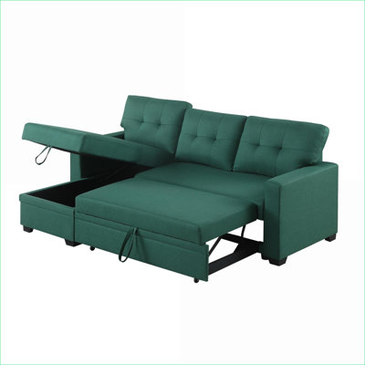 Sectional Sofa with Pull-Out Sleeper &amp; Storage Chaise | Removable Cushions | Linen Sage Green
