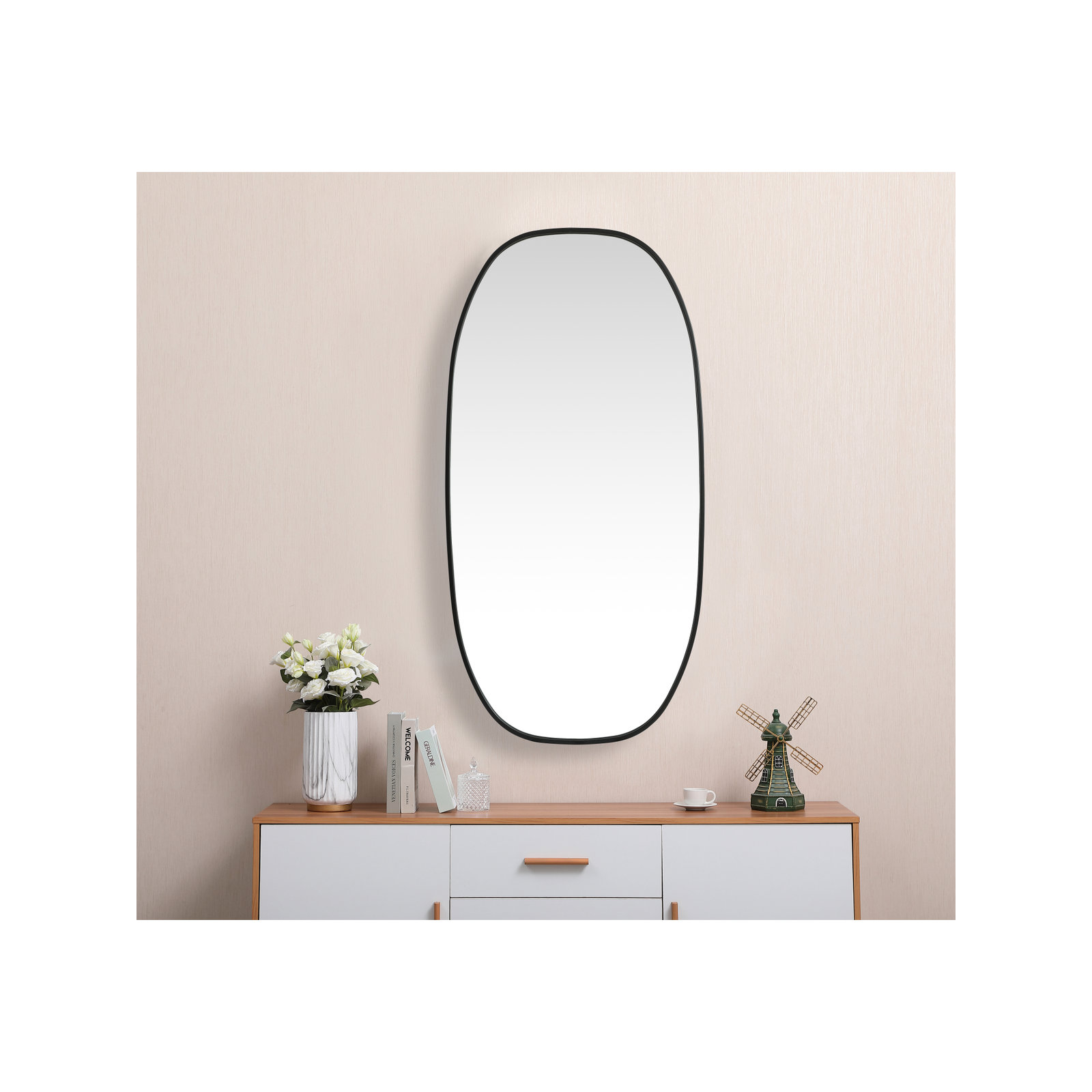 Bertin Metal Oval Wall Mirror, Black, 48"  x 24" 