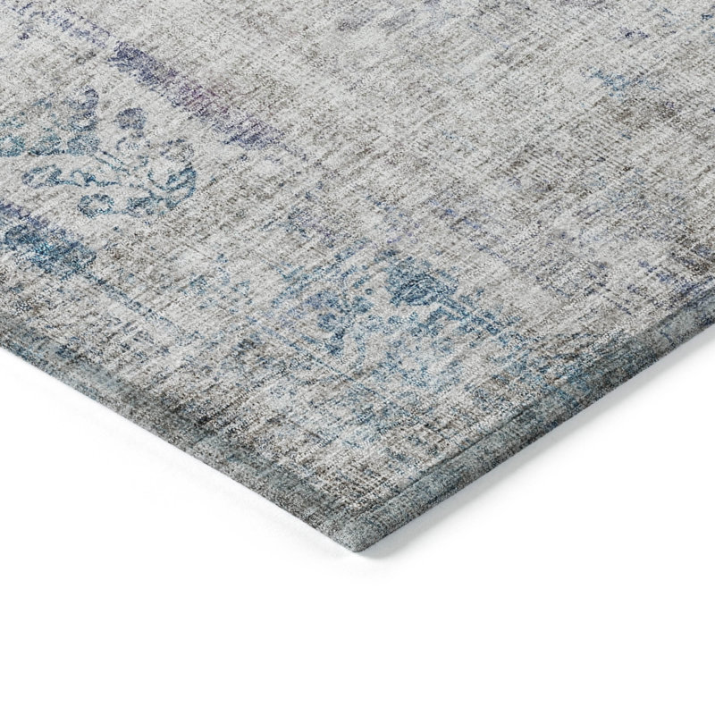 Ivory Floral Synthetic Washable Non-Slip Rectangular Rug 30" x 20"