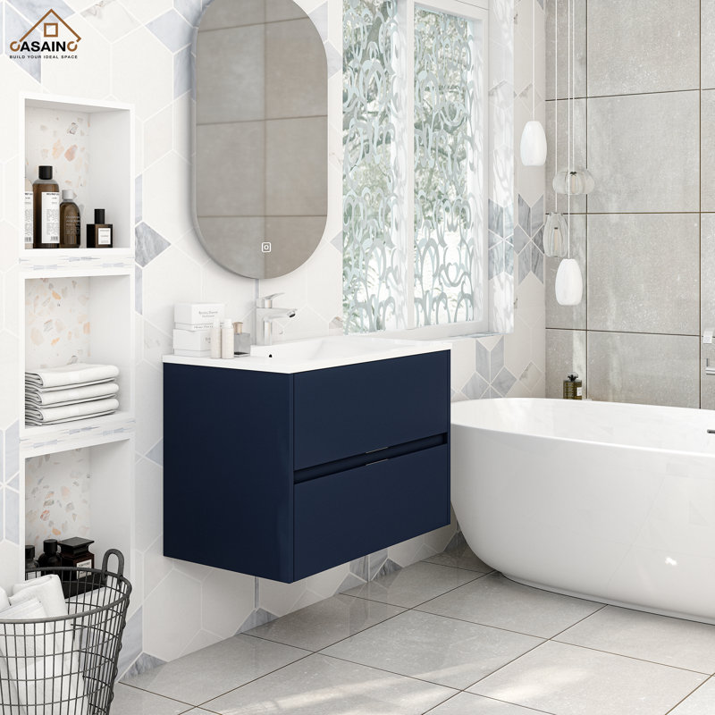 Ensemble de meuble-lavabo mural Amaima, Bleu marine